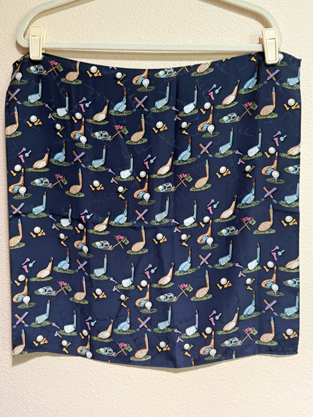 Nicole Miller Navy Mini Scarf with Golf Motif, 20 x 20 inches